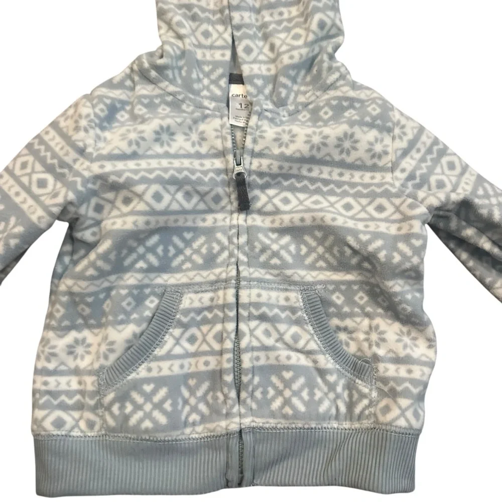 Carter’s Light Blue and White Snowflake Fleece Zip Up Jacket Size 12 Months - Picture 2 of 4